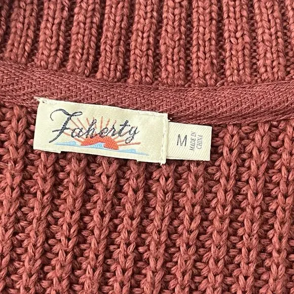 Faherty Cozy Boyfriend Cardigan Women's Size M Ribbed Jackson V Neck Henna NEW - Picture 7 of 8
